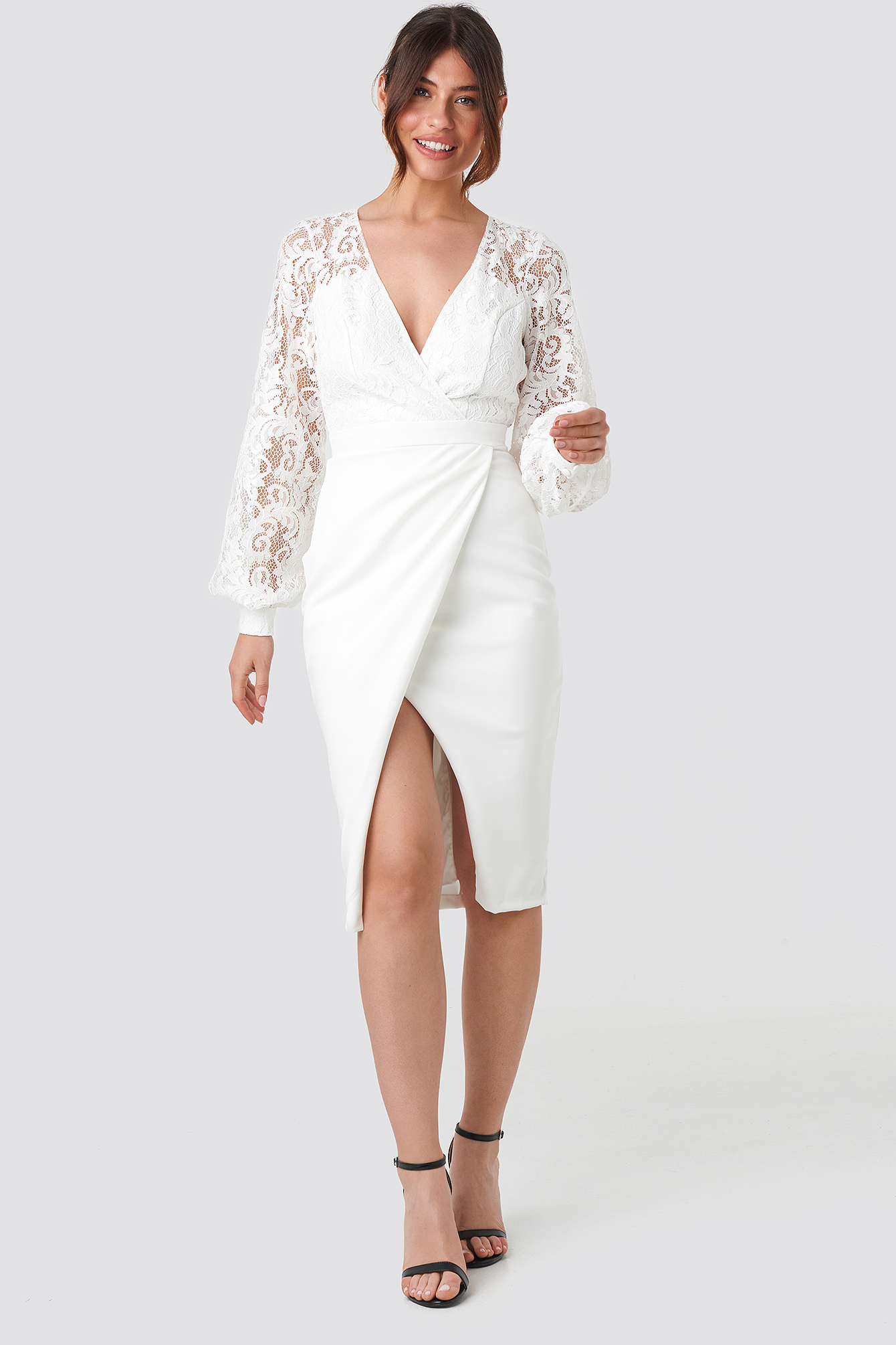 Lace Detailed Wrap Midi Dress White | na-kd.com